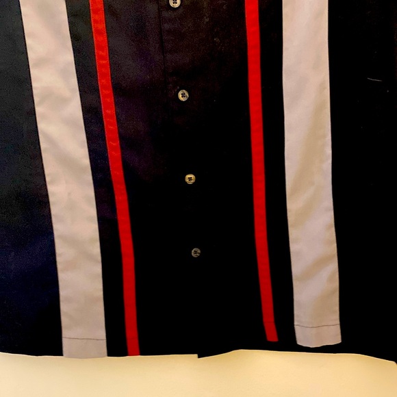 Vintage bowling shirt, retro, black, pale grey and mauve stripe, silk touch - Picture 2 of 6